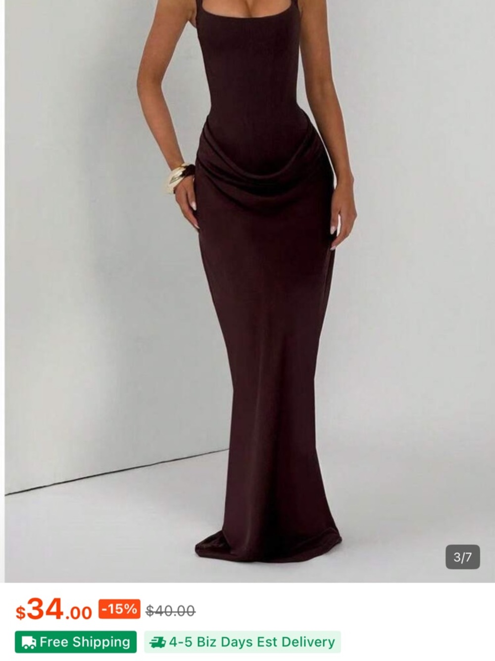 SHEIN Chocolate Brown Maxi Bodycon Cowl Dress